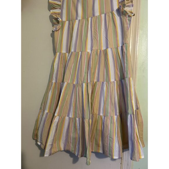 Roller Rabbit Dress Sz Small Flutter Sleeve Lavender Butter Yellow Tiered Ruffle - Picture 14 of 14